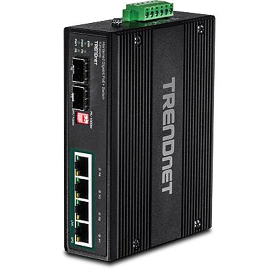 Switch - TRENDnet TI-PG62B 6-Port Industrial Gigabit PoE+ DIN-Rail Switch 12 – 56 V - TI-PG62B
