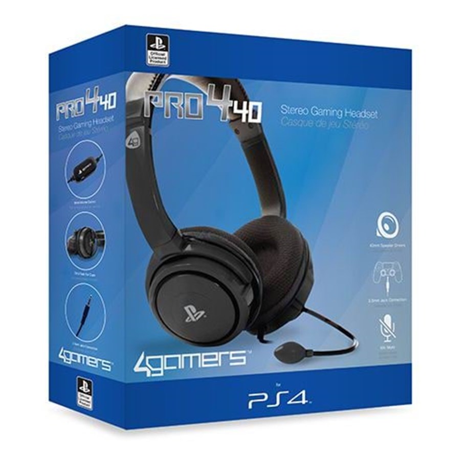 Akcesoria dla graczy - 4Gamers PRO4-40 Stereo Gaming Headset for PS4 - Black - Wired Headset - Sony PlayStation 4 - 5055269705703