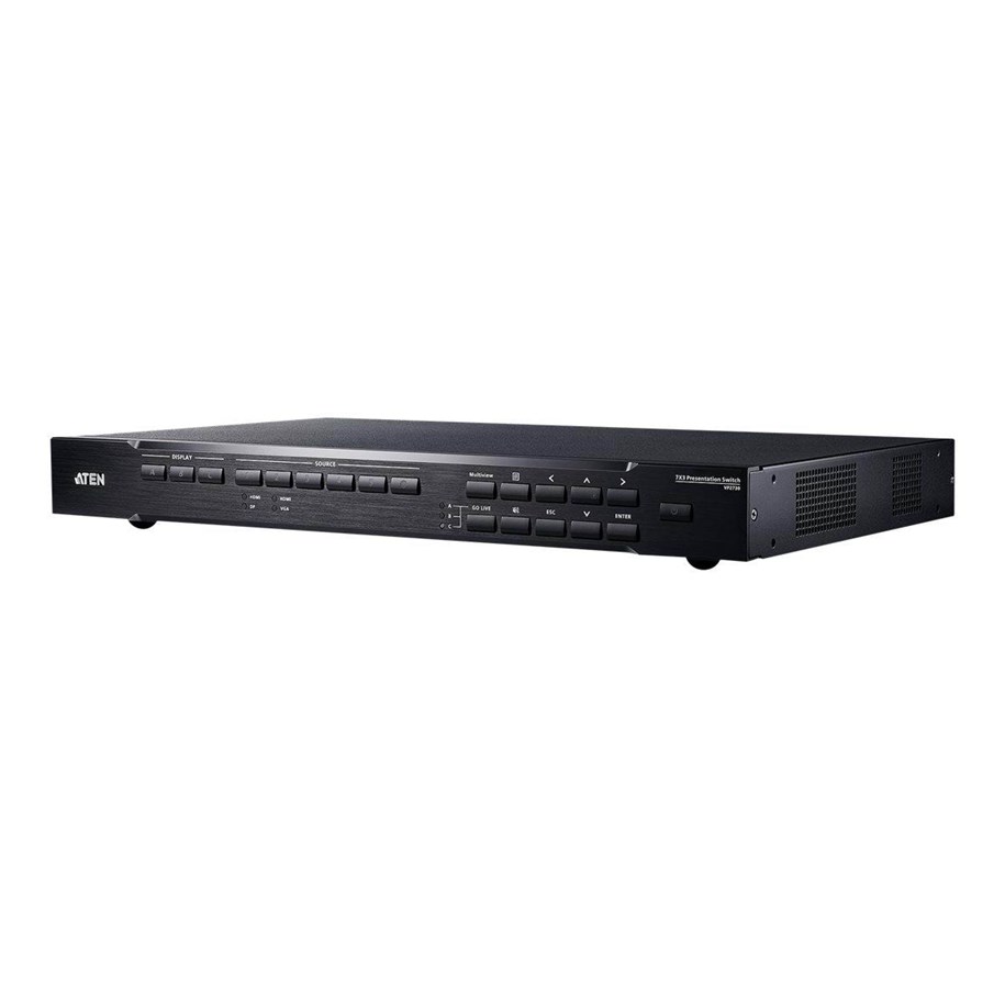 Przelacznik ekranu i dzwieku - ATEN VP2730 7 x 3 Seamless Presentation Matrix Switch with Scaler Streaming Audio Mixer and HDBaseT - VP2730-AT-G
