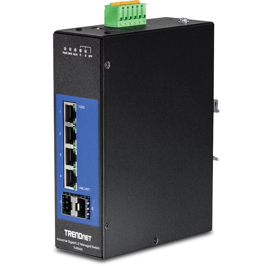 Switch - TRENDnet TI-G642i 6-Port Industrial Gigabit L2 Managed DIN-Rail Switch - TI-G642i