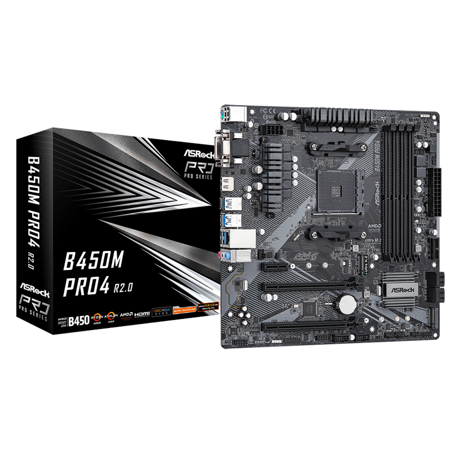 Plyta glówna - ASRock B450M Pro4 R2.0 Płyta główna - AMD B450 - AMD AM4 socket - DDR4 RAM - Micro-ATX - 90-MXBEG0-A0UAYZ