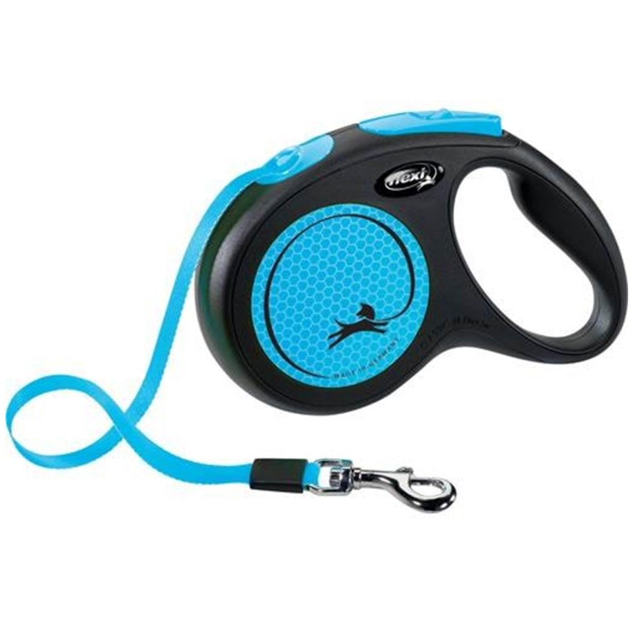 Psy - Flexi New NEON M leash 5 m 25 kg black / neon blue - H7829L