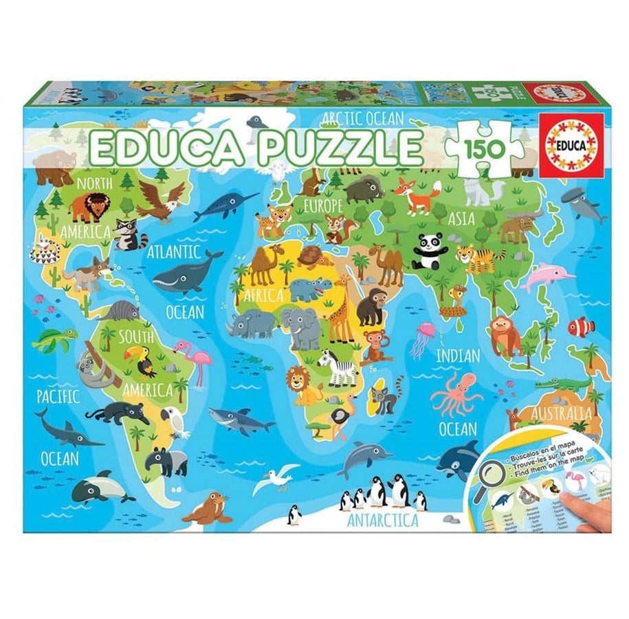 Puzzle - Educa 150 World Map Animals Puzzle 3D - 018115