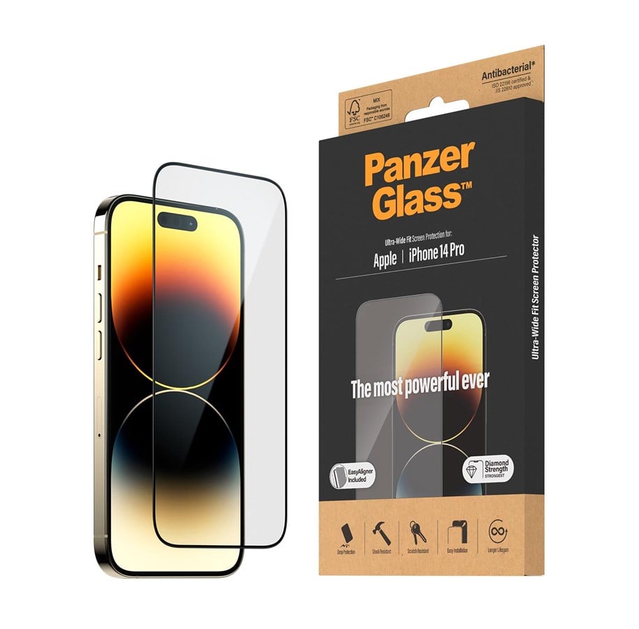Telefon - szklo ochronne - PanzerGlass Screen Protector Apple iPhone 14 Pro | Ultra-Wide Fit w. EasyAligner - PANZER2784