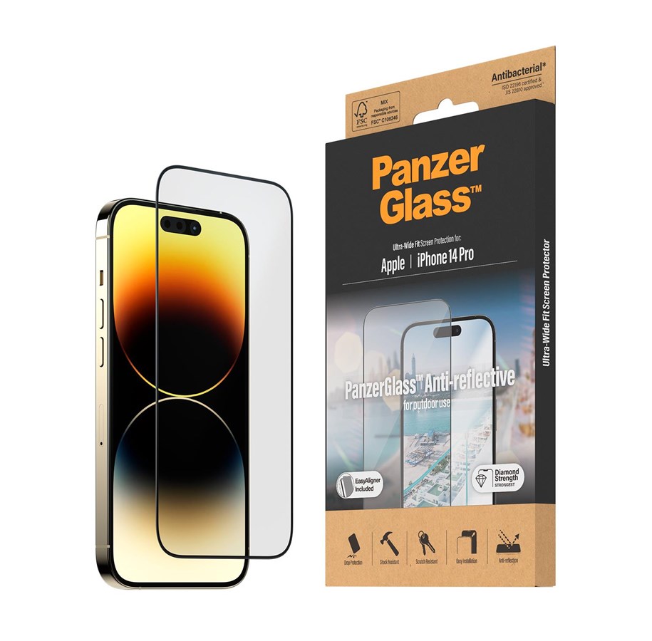 Telefon - szklo ochronne - PanzerGlass Anti-Reflective Screen Protector Apple iPhone 14 Pro | Ultra-Wide Fit w. EasyAligner - PANZER2788
