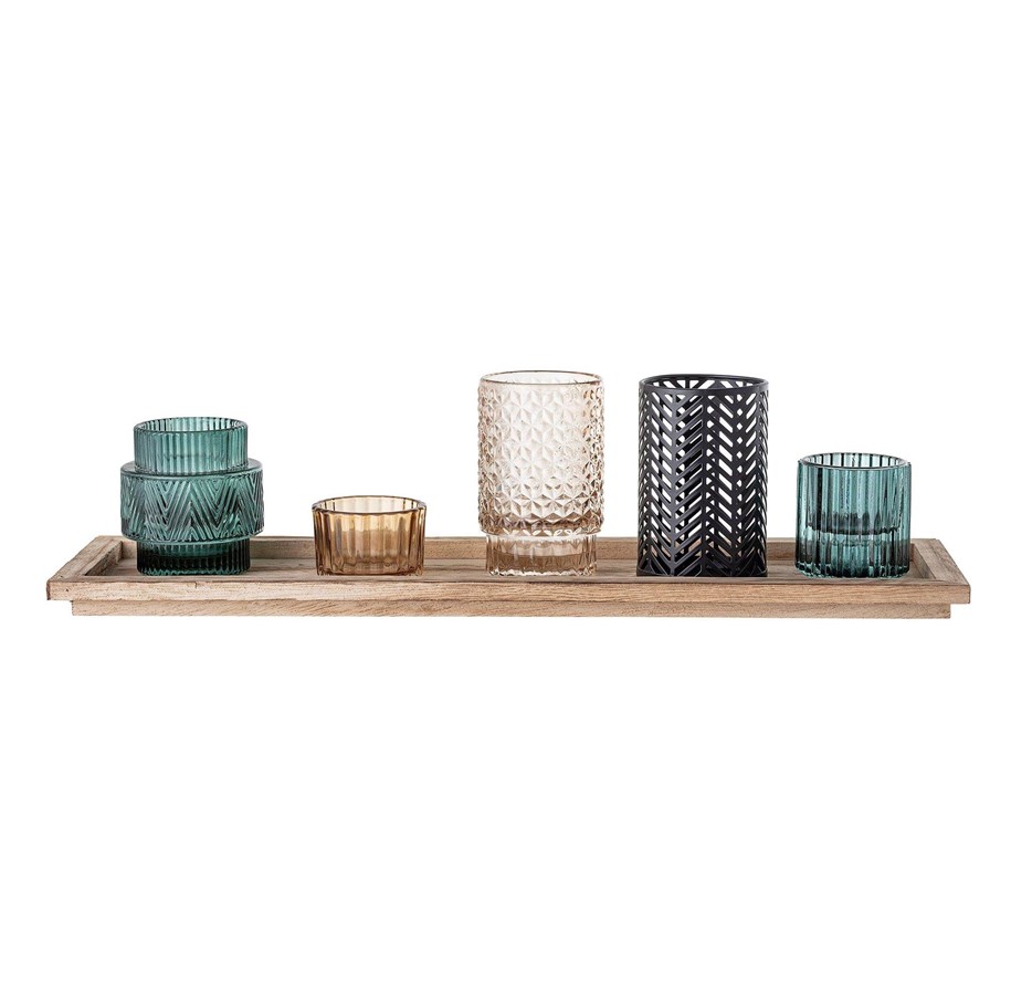Dekoracje - Bloomingville Sanga Tray w/Votive - Blue/Nude - Set of 6 - 82047622