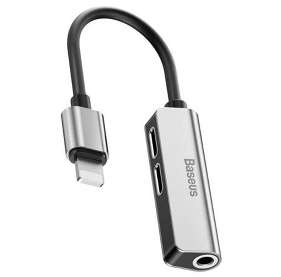Kabel USB - Baseus L52 Audio Adapter Lightning to Mini Jack 3.5mm i 2x Lightning (Silver) - CALL52-S1