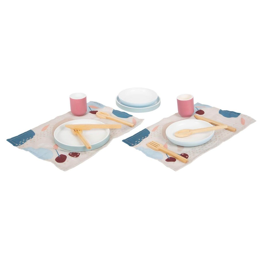Zabawa w udawanie - Small Foot - Wooden Cutlery Set with Placemats 15 pcs. - 12245