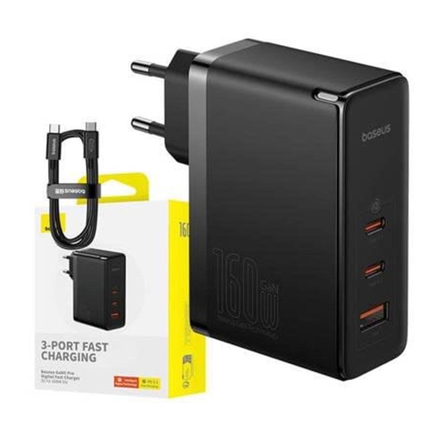 Telefon - Adapter i Ladowarka - Baseus Wall charger  GaN5 Pro 2xUSB-C + USB 160W (black) - P10110825113-00