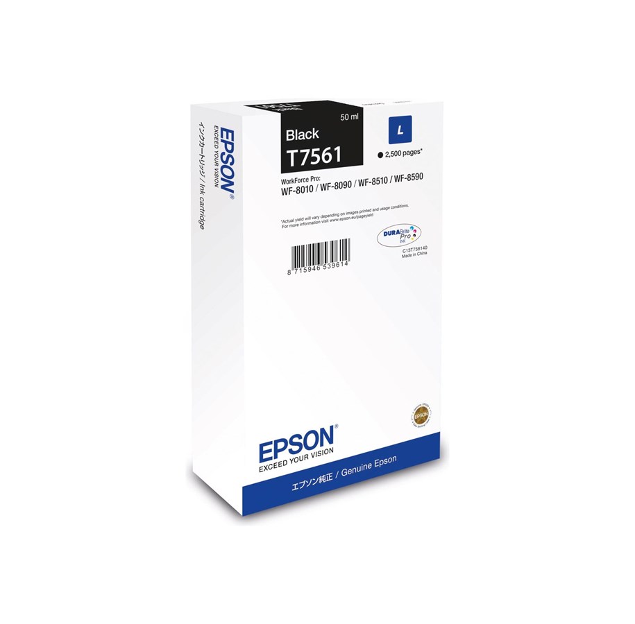 Tusz, toner i materiał eksploatacyjny - Epson T7561 - L size - black - original - ink cartridge - C13T75614N