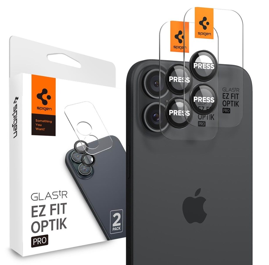 Telefon - szklo ochronne - Spigen Glass tR EZ Fit Optik Pro 2 Pack - black - iPhone 17/16 / 16 Plus - AGL07921