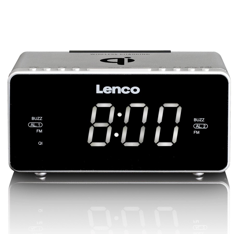 Radio DAB i budzik - Lenco CR-550SI - Stereo FM Clock Radio with USB and Qi Wireless Smartphone charging - Silver - FM - Stereo - CR-550SI