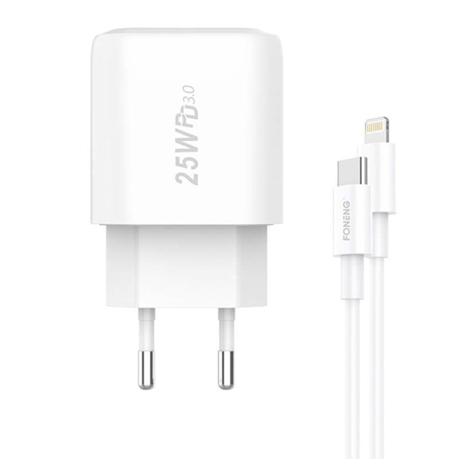 Telefon - Adapter i Ladowarka - Foneng Fast charger 1x USB EU40 + USB C to Lightning cable - EU40 Type-C to iPhon