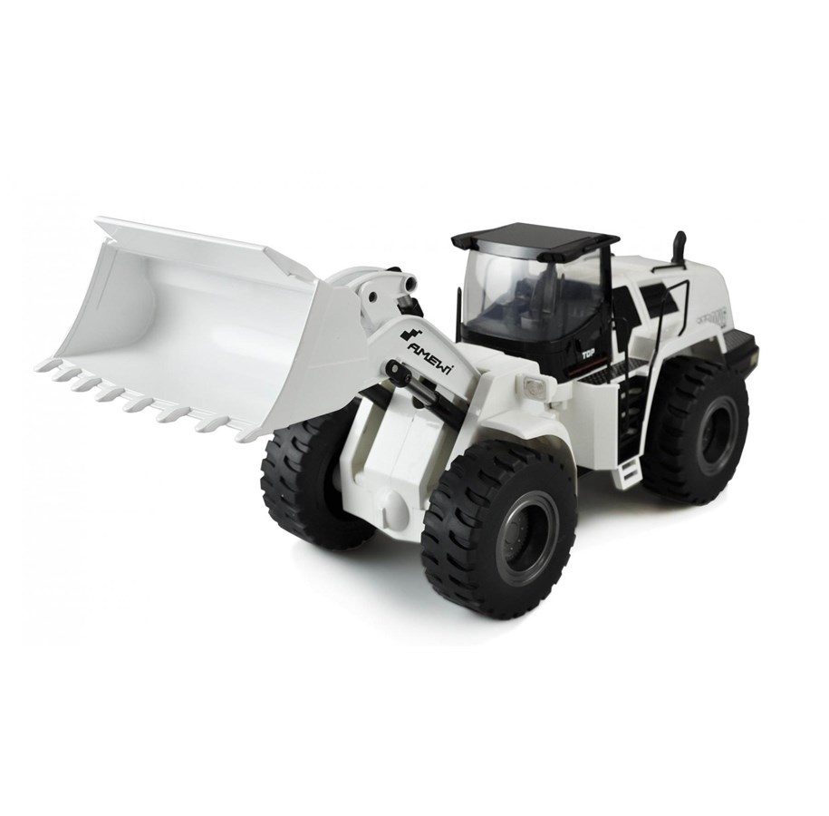 Zdalnie sterowane zabawki - Amewi Wheel Loader G484E AE 1:14 RTR 10-Channel Sound Light Partial Metal White - 22416