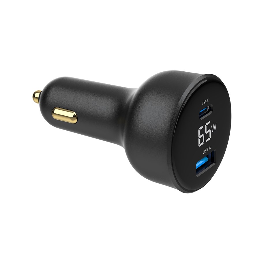Telefon - Adapter i Ładowarka - Gembird Car Power Adapter with LCD display - USB Type-C PD - 65W - TA-UC-AC2PD65LCD-CAR-01
