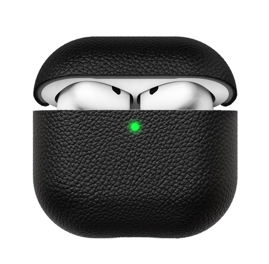 Słuchawki, zestaw słuchawkowy - KeyBudz Artisan Series Leather Case for Airpods 4:th gen - Black - AP4_S3_BLK