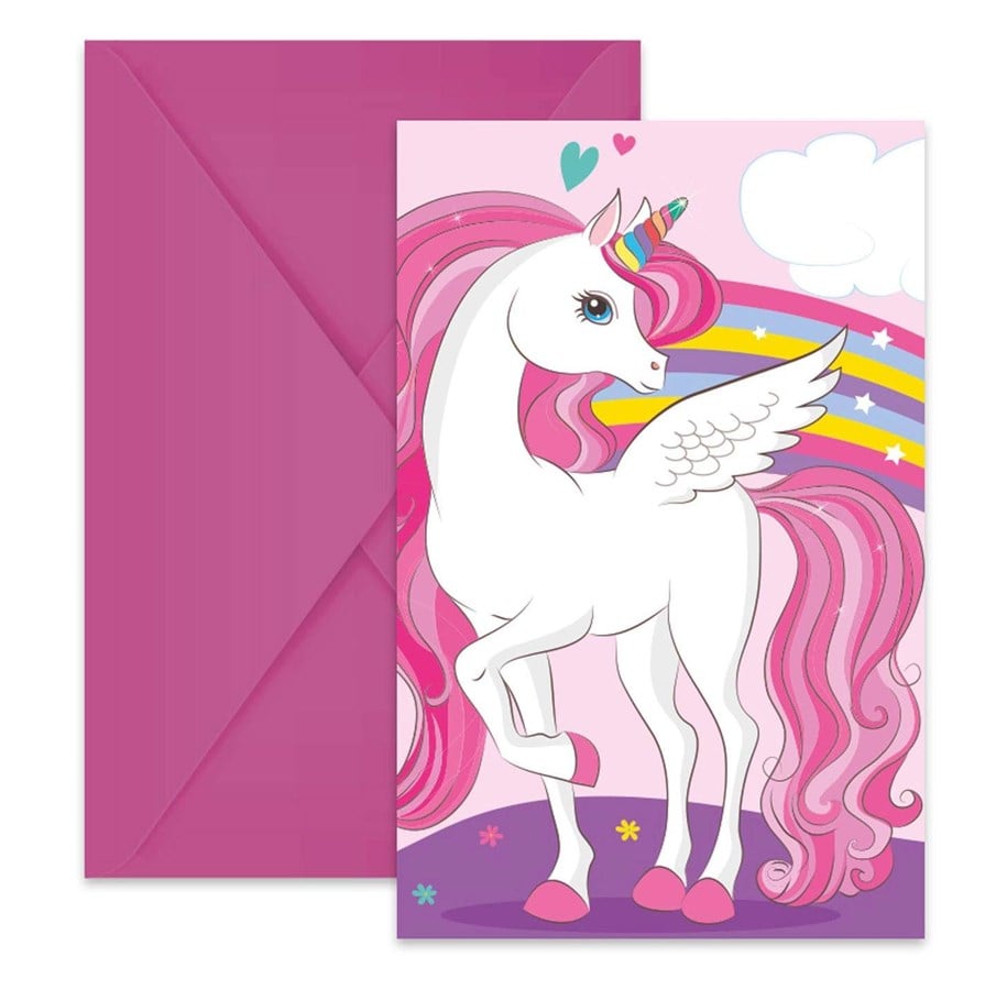 Zabawki - Globos Invitations and Envelopes FSC Unicorn Rainbow Colors 6 pcs. - 93766