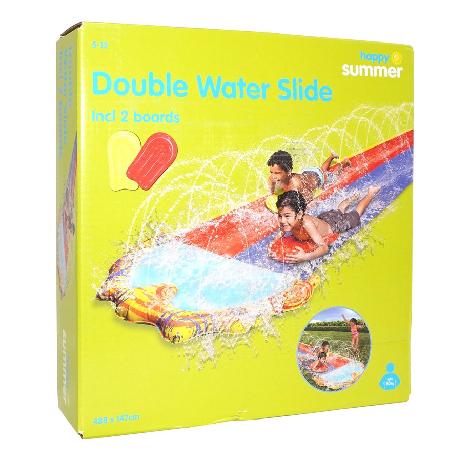 Zabawki na zewnatrz - Happy Summer Double Water Slide w/ boards - 303518