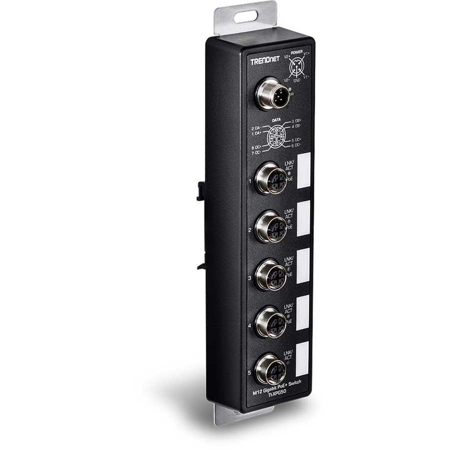 Switch - TRENDnet 5-Port Industrial EN50155 M12 Gigabit PoE+ Railway Switch - TI-XPG50