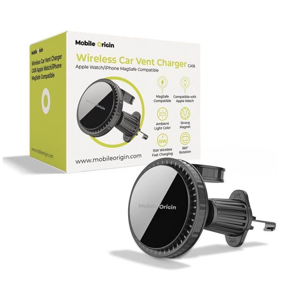 Telefon - Adapter i Ladowarka - Mobile Origin Wireless Car Vent Charger CA18 - Apple Watch/iPhone MagSafe Compatible *DEMO* - MO-WCVCH-CA18
