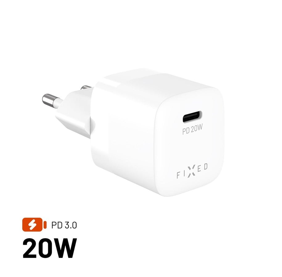 Telefon - Adapter i Ladowarka - FIXED Fast Mini Home Charger 20W USB-C PD White - FIXC20M2-C-WH