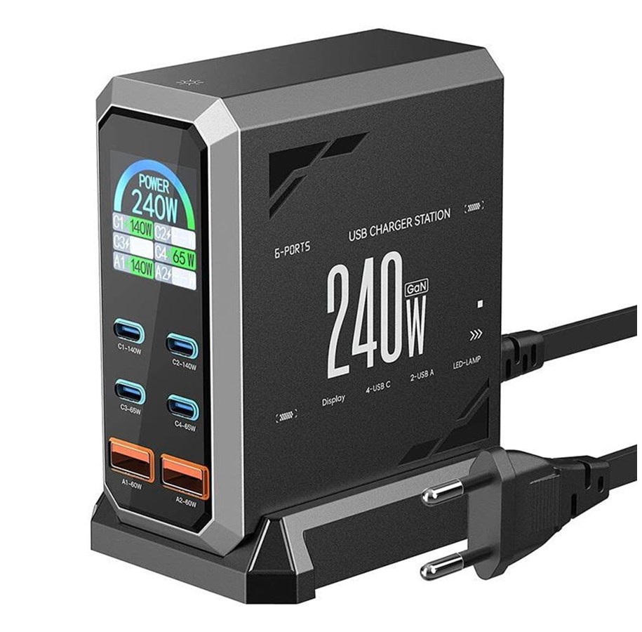 Telefon - Adapter i Ladowarka - BlitzWolf BW‑S31 240W 6‑Port USB‑C + USB‑A PD Desktop Charger - BW-S31
