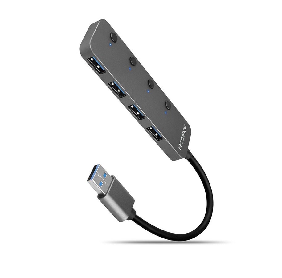 USB hub - AXAGON SuperSpeed USB-A Switch Hub with Charging Function USB hub - 4 - USB 3.2 - Szary - HUE-MSA