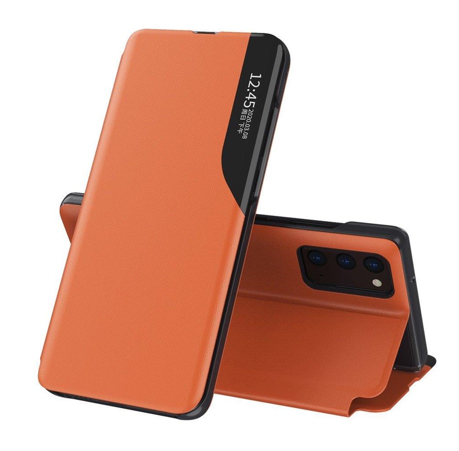 Telefon - Pokrowiec i etui - Hurtel Eco Leather View Case Elegant Bookcase type case with kickstand for Samsung Galaxy A72 4G Orange - 5907769324505