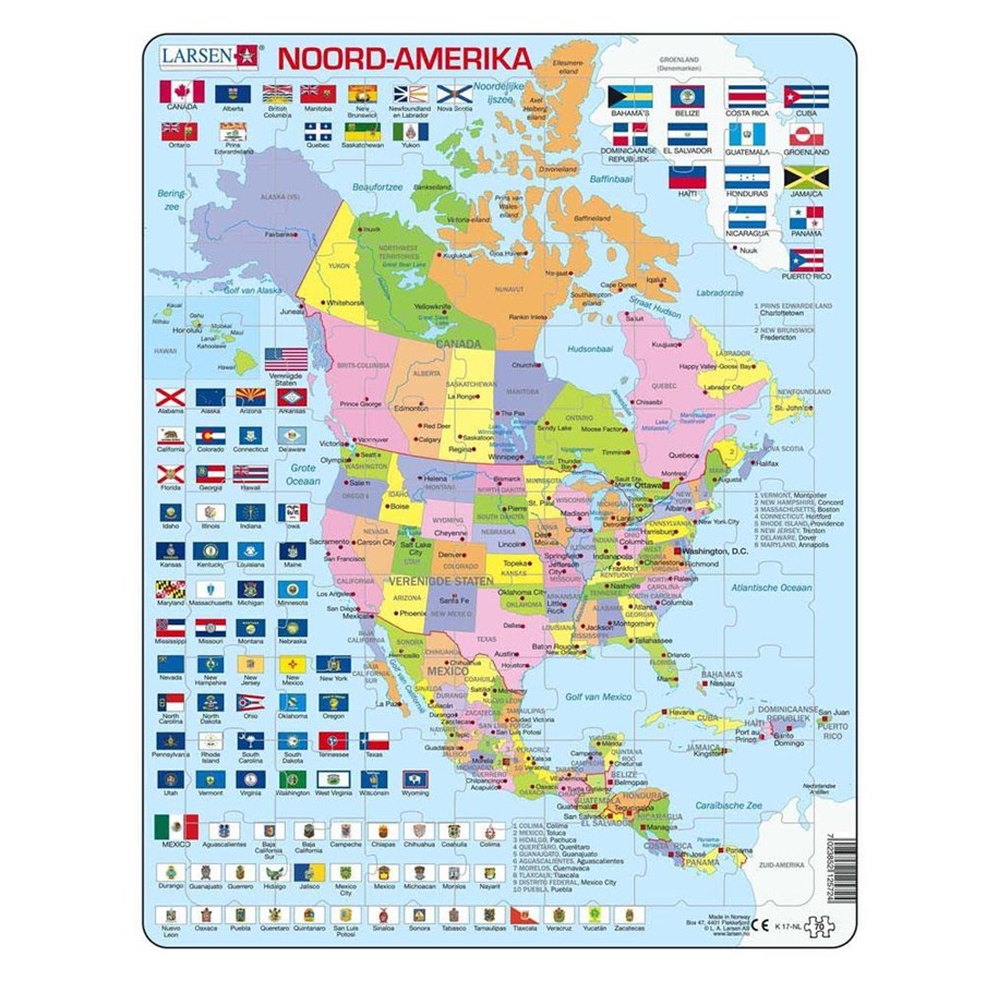 Puzzle - Selecta Play Larsen Jigsaw Puzzle Map North America with States and Flags 70 pcs. Podłoga - LA-K17-NL