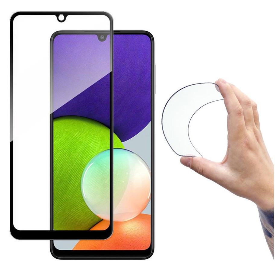 Telefon - szklo ochronne - Wozinsky Full Cover Flexi Nano Glass Film Tempered Glass with Frame Samsung Galaxy A22 4G Black - 9111201943599