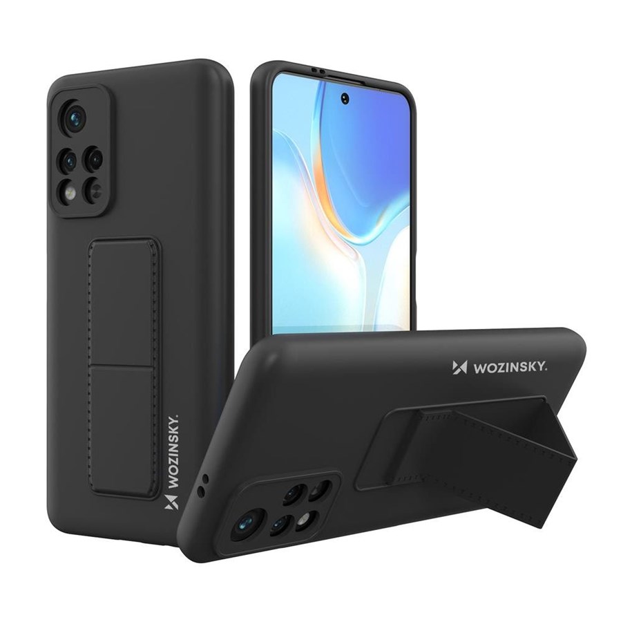 Telefon - Pokrowiec i etui - Wozinsky Kickstand Case Silicone Case with Stand Case for Xiaomi Redmi Note 11S / Note 11 Black - 9145576247518