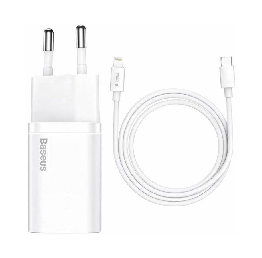 Telefon - Adapter i Ładowarka - Baseus Cube 20W PD USB-C Wall Charger with  Superior Lightning PD 20W 1m Cable - White - P10111400216-Z2