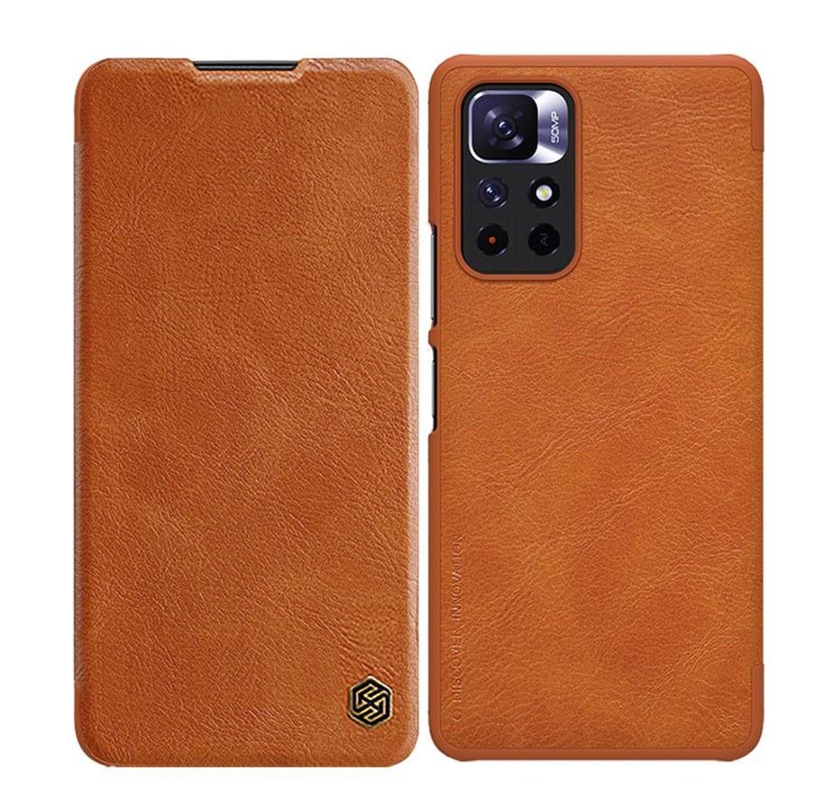 Telefon - Pokrowiec i etui - Nillkin  Qin Case Case for Xiaomi Redmi Note 11T 5G / Note 11S 5G / Note 11 5G (China) / Poco M4 Pro 5G Camera Cover Holster Cover Flip Case Brown - 6902048234956