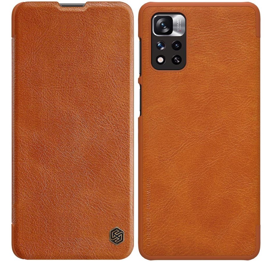 Telefon - Pokrowiec i etui - Nillkin Qin Case Case for Xiaomi Redmi Note 11 Pro+ (China) / Redmi Note 11 Pro (China) / Mi11i HyperCharge Camera Cover Holster Cover Flip Case Brown - 6902048234987