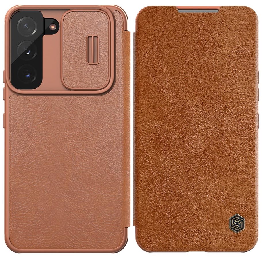 Telefon - Pokrowiec i etui - Nillkin Qin Leather Pro Case Case for Samsung Galaxy S22+ (S22 Plus) Camera Cover Holster Cover Flip Case Brown - 6902048235540