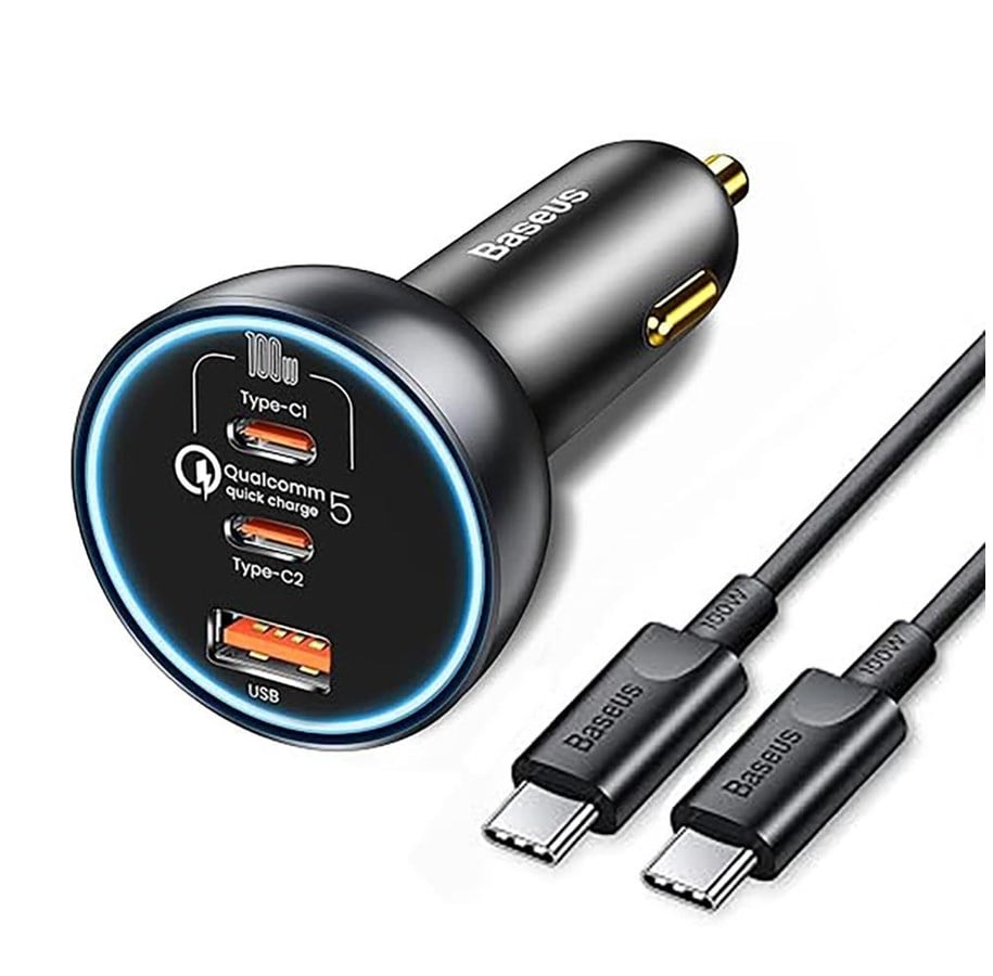Telefon - Adapter i Ladowarka - Baseus 160W Car Charger with Qualcomm® Quick Charge™ 5 Technology 2xUSB-C 1xUSB-A - Gray - CGZX000013