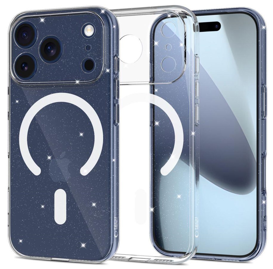 Telefon - Pokrowiec i etui - Tech-Protect  FlexAir MagSafe Case for iPhone 17 Pro - Clear Glitter - 5906302319558