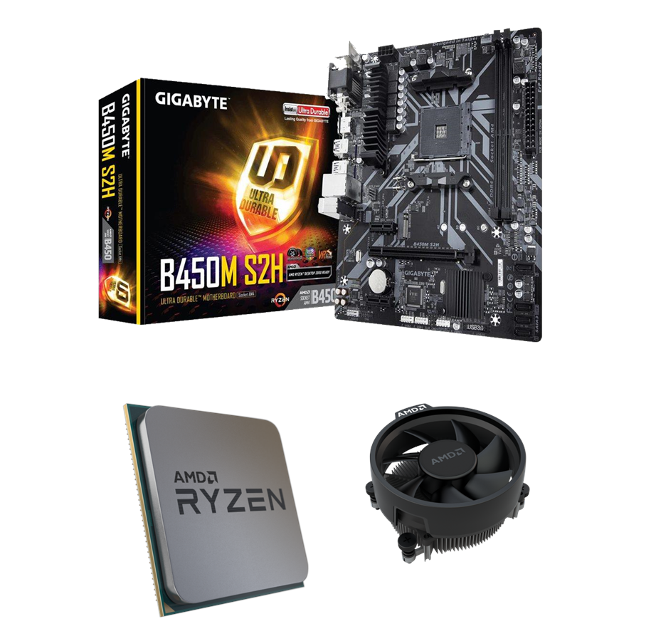 Płyta główna - GIGABYTE B450M S2H + AMD Ryzen 5 3600 CPU + Płyta główna - AMD B450 - AMD AM4 - DDR4 RAM - Micro-ATX - B450M S2H+R53600