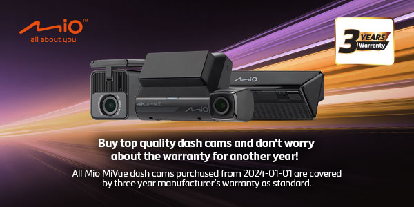 All Mio MIVue dashcams purchased from 2024-01-01 are covered by three year manufacturer's warranty as standard