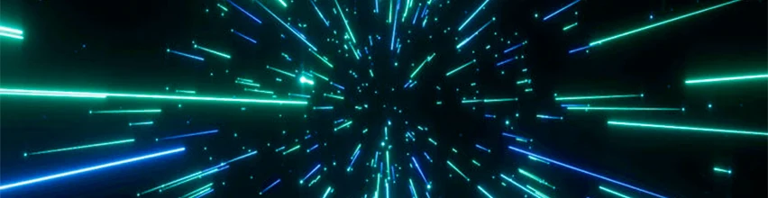EcoFlow abstrakcyjny pokaz świetlny z zielonymi i niebieskimi smugami neonowego światła – symbol innowacji i przyszłej technologii energetycznej